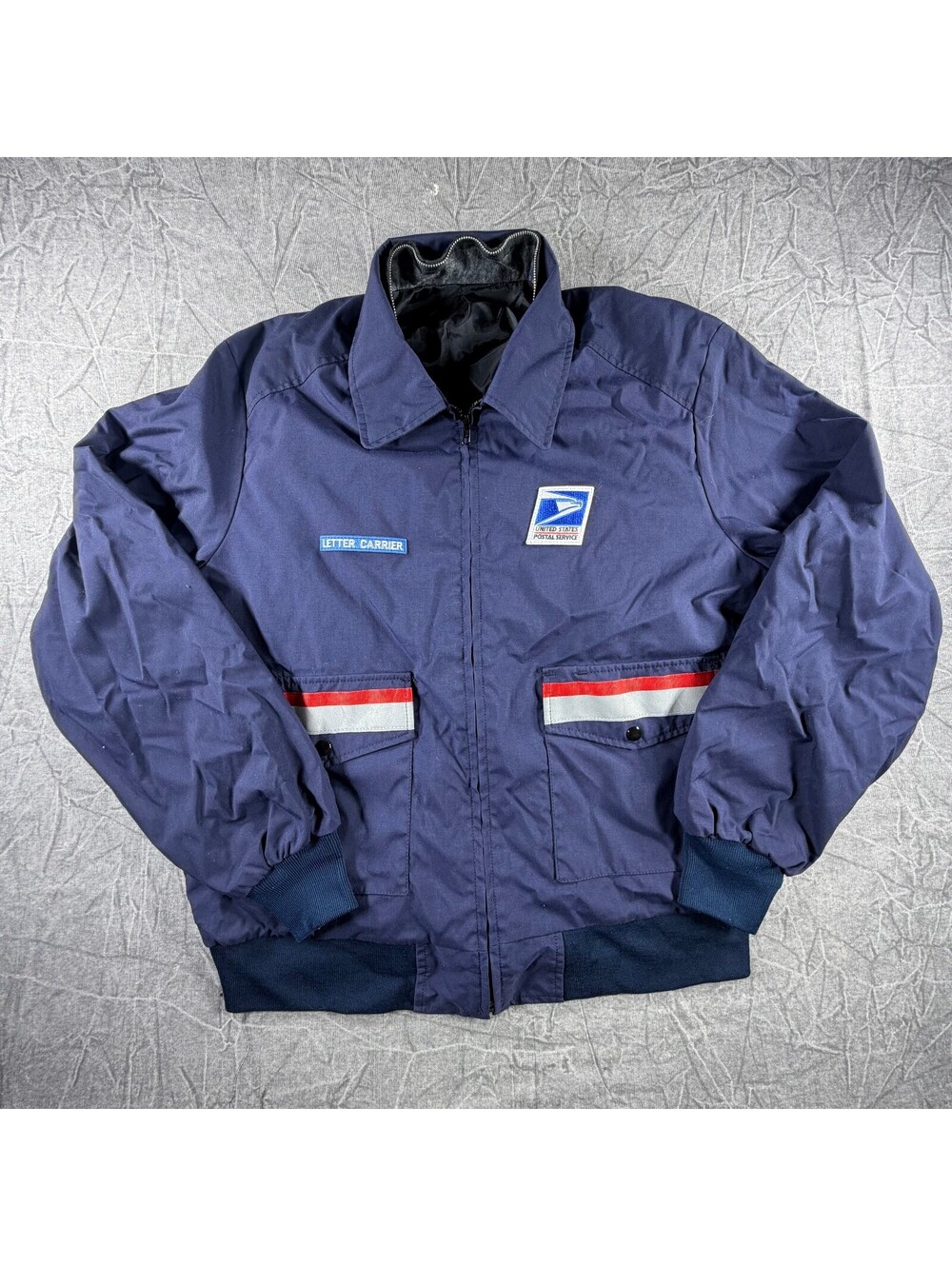 Vintage USPS Letter Carrier Nylon Windbreaker Neptune L Blue Bomber Jacket